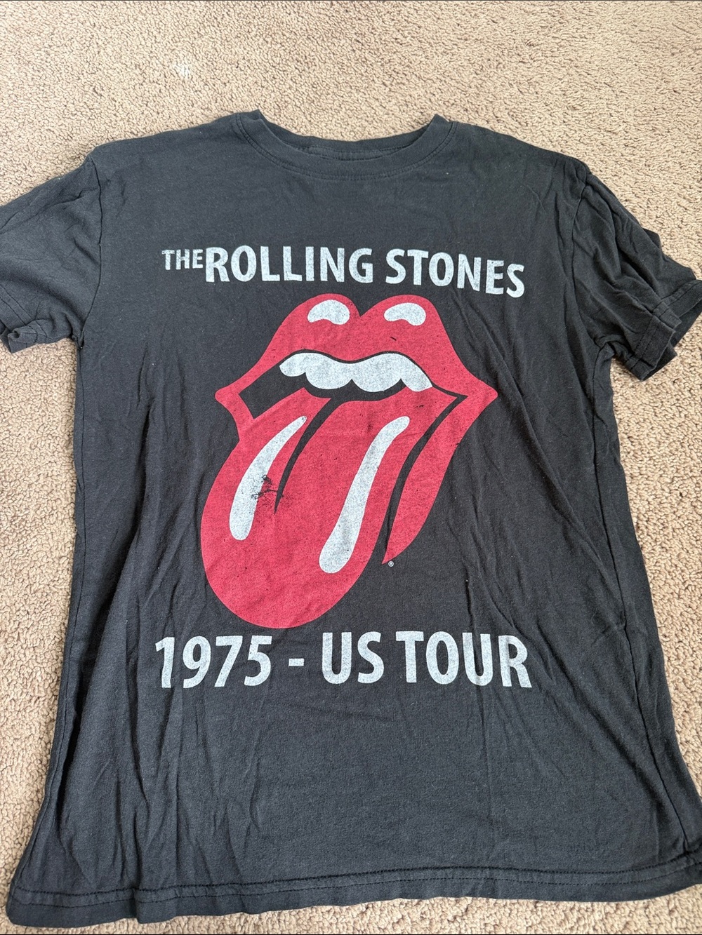 the Rolling Stones Black Tee with Red Tongue Graphic